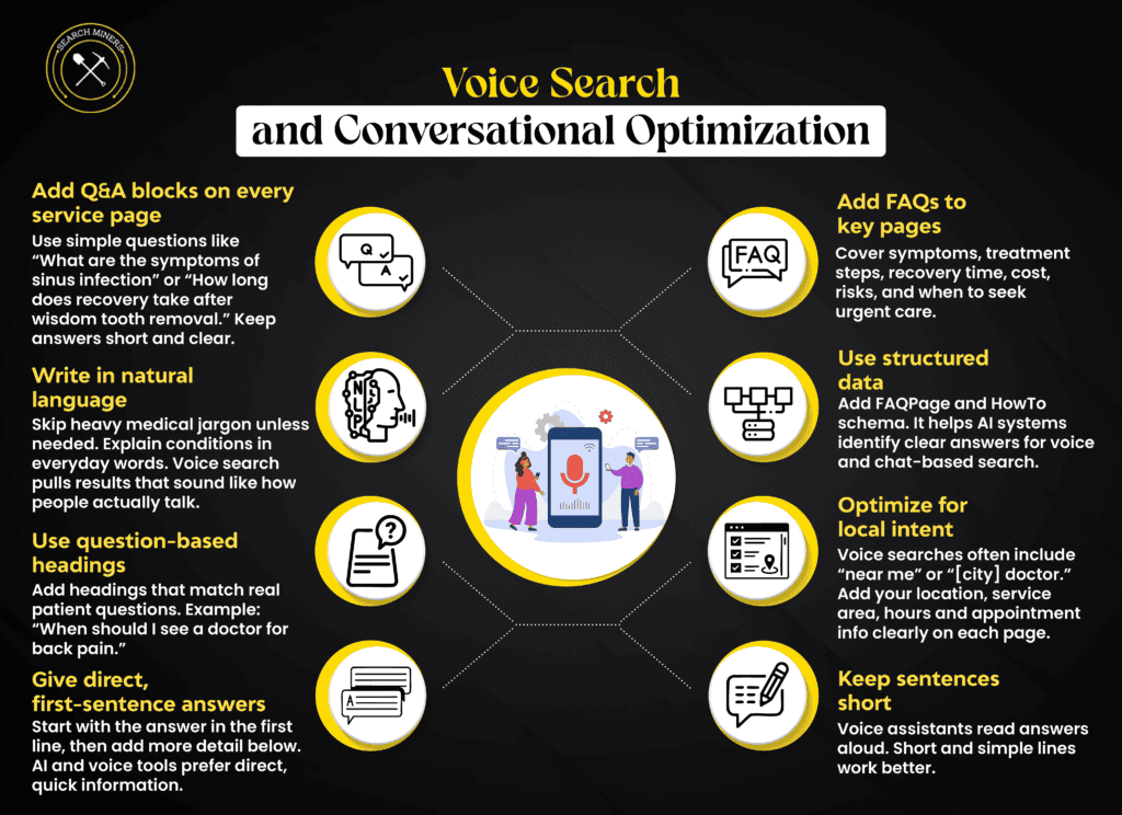 Voice search and conversational SEO tips for healthcare websites and service pages